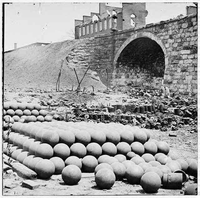 View east from the Richmond Arsenal to the last bridge of the Richmond & Petersburg RR as it entered Richmond from over the James River.